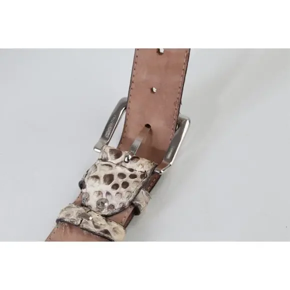 Vintage Snakeskin Leather Belt Gray White Ornate Silver Buckle Boho Exotic Sz 34 - Picture 15 of 16